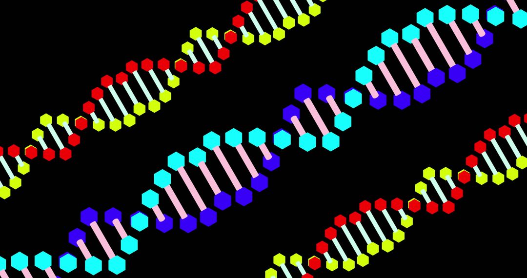 Colorful DNA Strands with Falling Confetti on Black Background