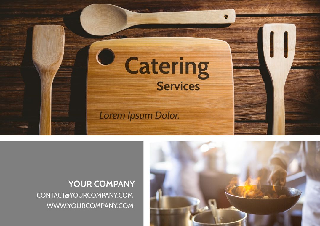 Promotional Design for Culinary Services with Warm Kitchen Elements