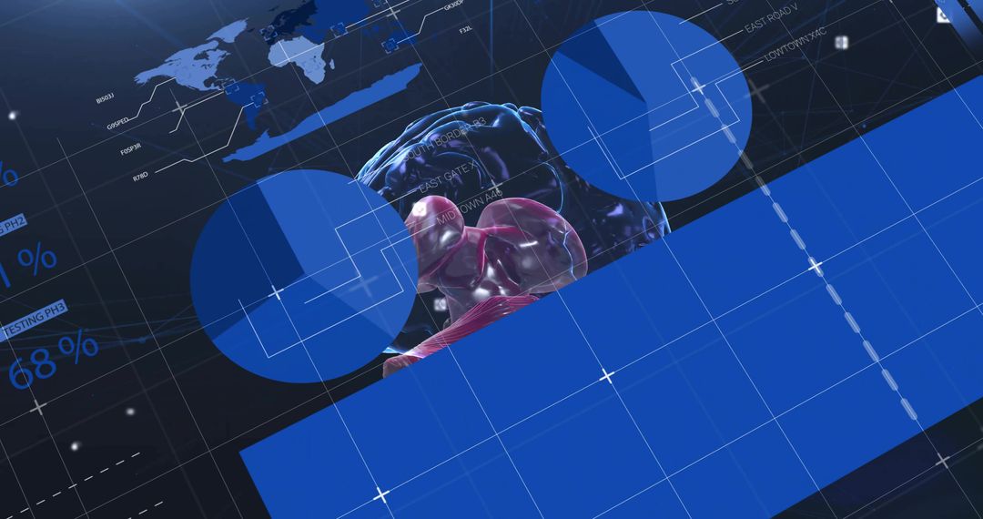 Futuristic 3D Brain Model with Data Visualization Elements