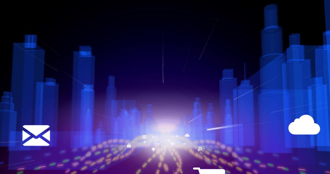 Futuristic Metaverse City with Digital Interface Elements