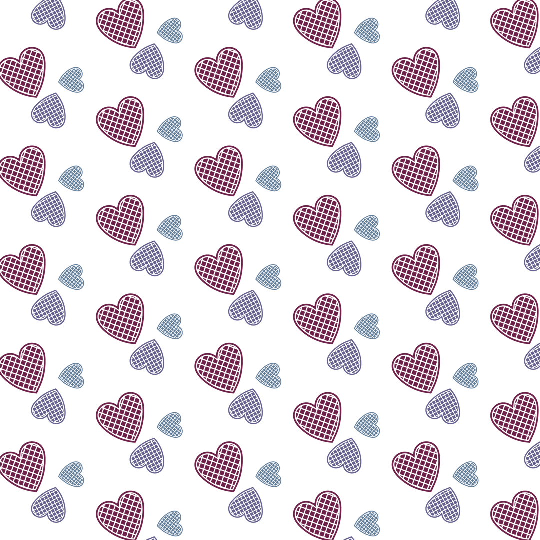 Seamless Pattern of Purple and Blue Hearts on Transparent Background