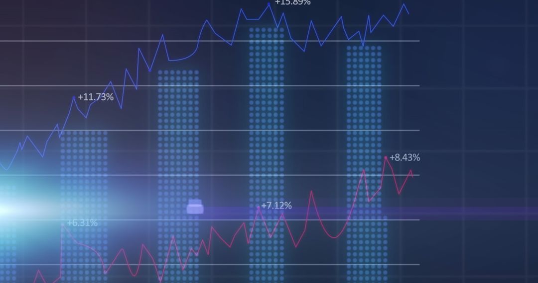 Dynamic Financial Graphs with Glowing Lens Flares and Data Points