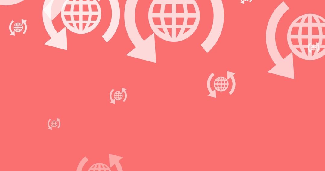 Digital Globe Icons with Arrows on Pink Background