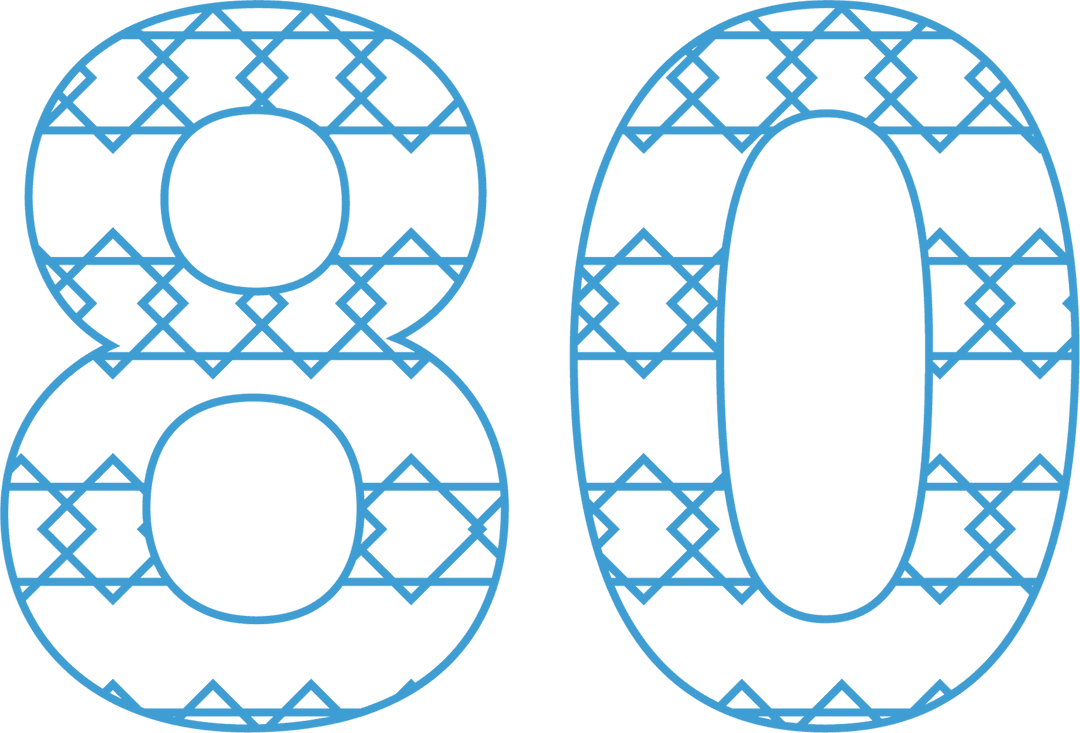 Patterned Blue 80 on Transparent Background for Celebratory Design