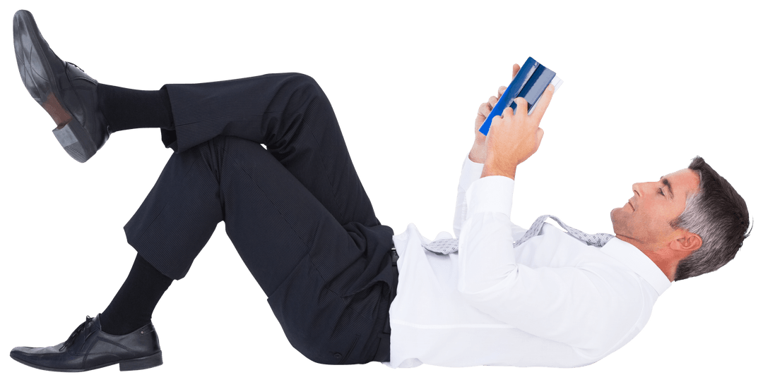 Transparent Businessman Relaxing on Floor Reading Book Design