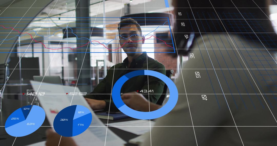 Diverse Team Analyzing Data with Dynamic Graphs in Modern Office