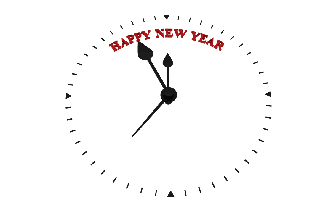 Transparent Happy New Year with Clock Illustrating Midnight