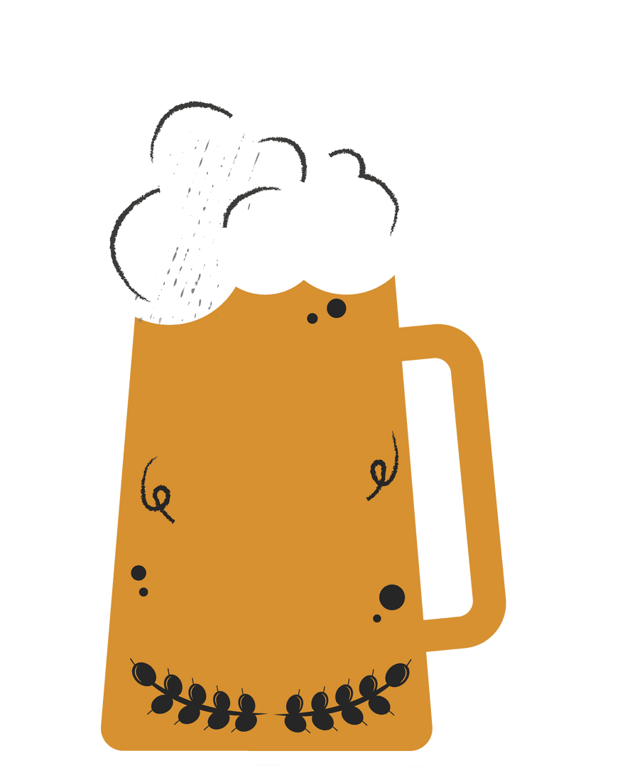 Transparent Cartoon Beer Mug with Foam and Doodle Design