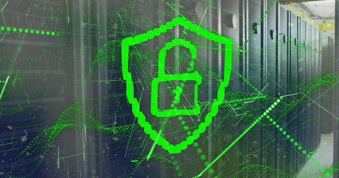 Cybersecurity Concept with Digital Padlock and Data Servers