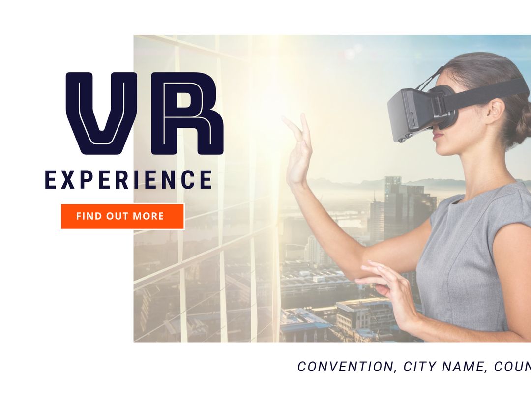 Woman Exploring Virtual Reality Technology Cityscape Background
