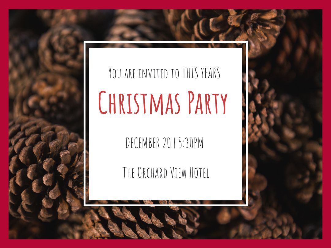 Festive Christmas Party Invitation with Pine Cones Background