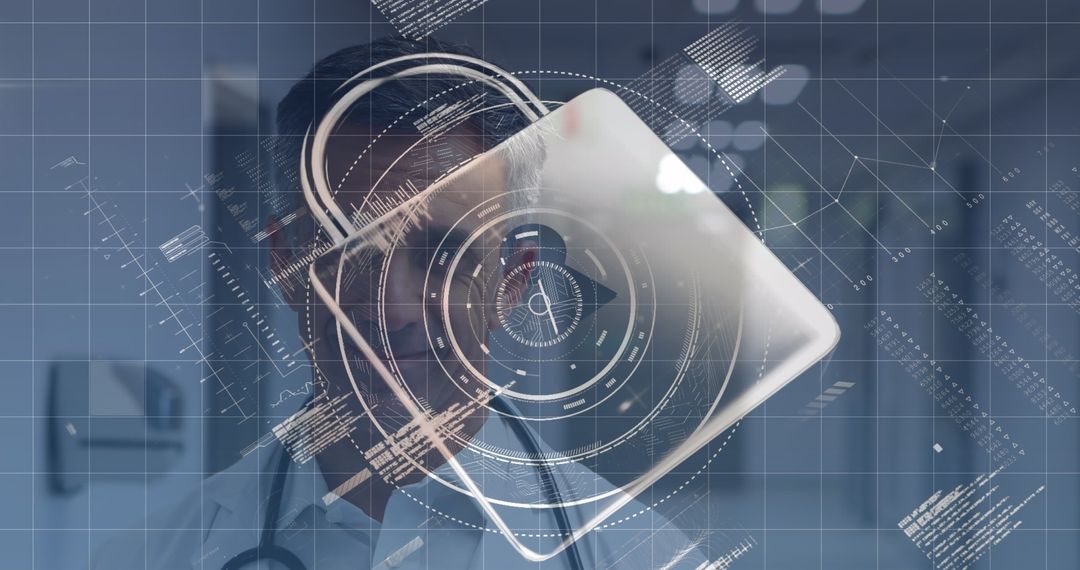 Futuristic Medical Security Interface with Padlock Overlay