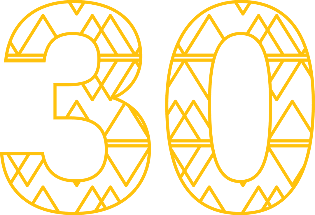 Yellow Geometric Number 30 on Transparent Background Vector