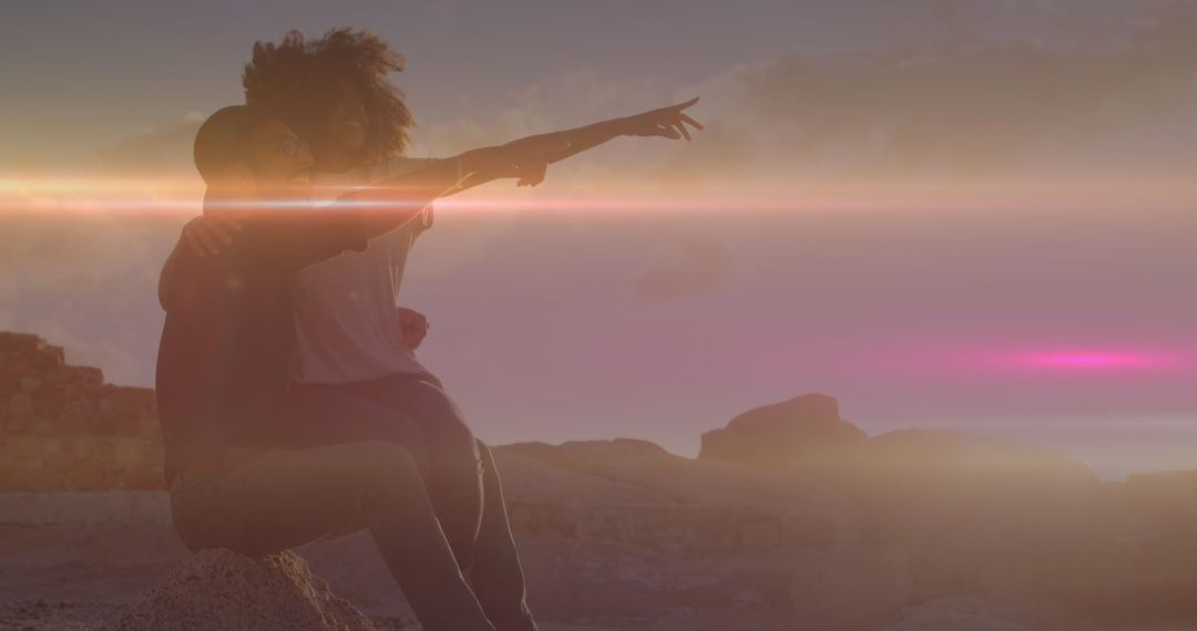 Couple Enjoying Scenic View with Light Trails Effect