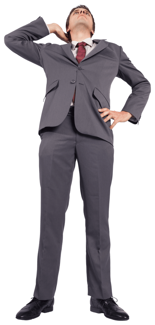 Confident Businessman Looking Up on Transparent Background