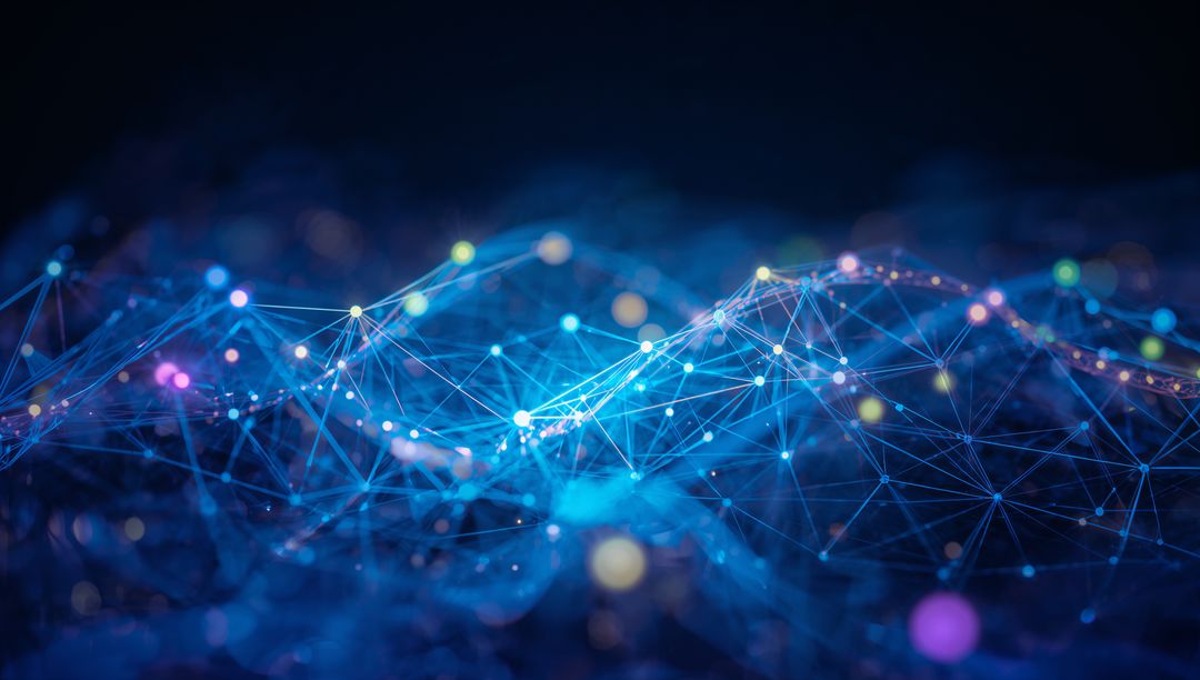 Futuristic Network Mesh with Glowing Nodes and Connecting Lines
