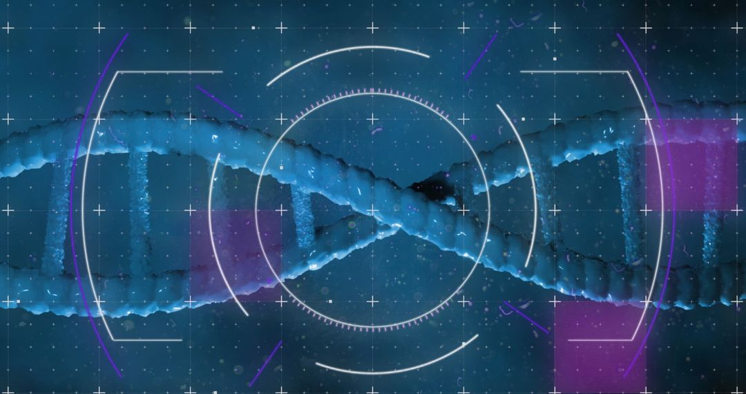 Futuristic DNA Strand with Digital Interface Overlay