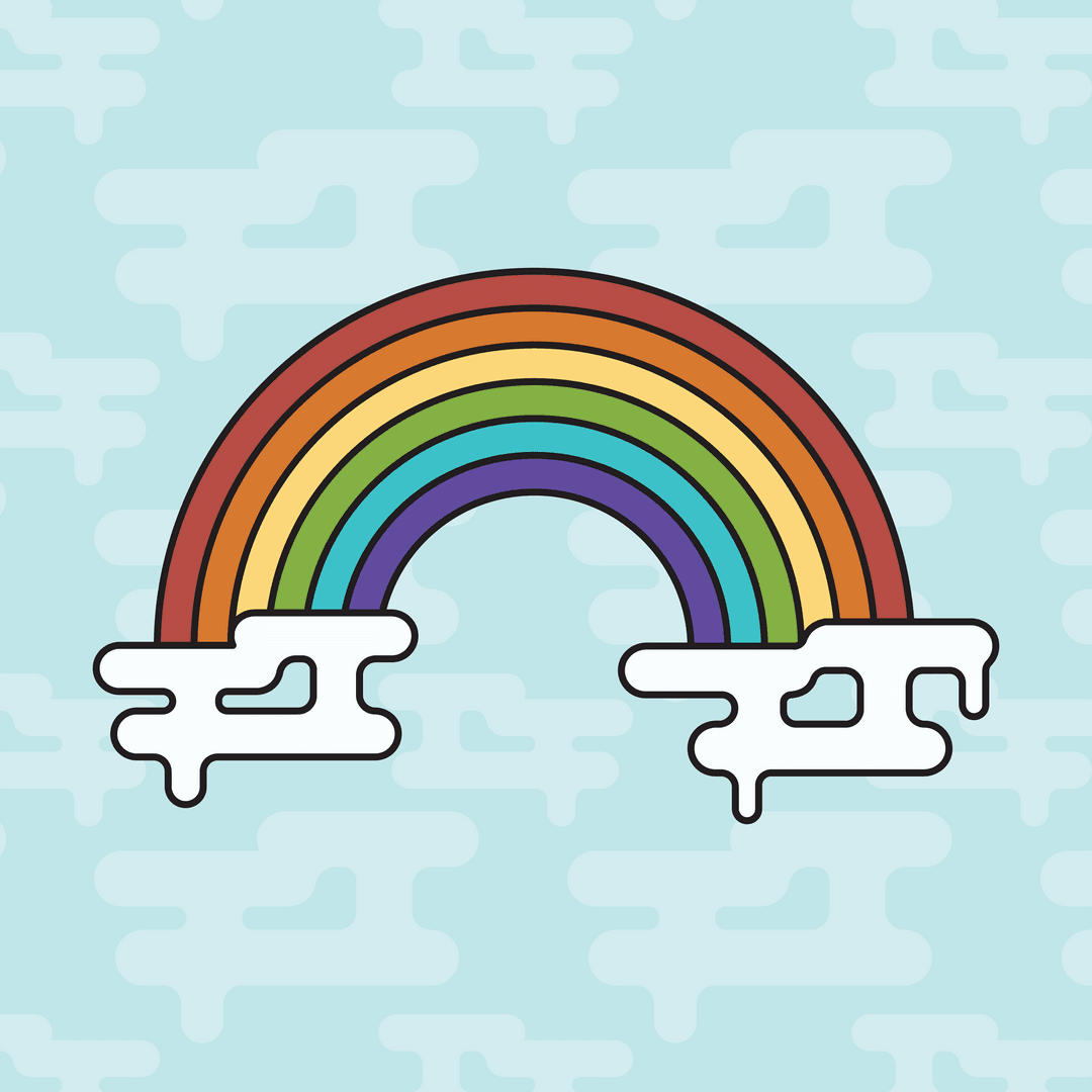 Colorful Rainbow with Geometric Cloud Elements on Transparent Background