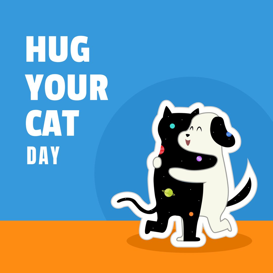 Hug Your Cat Day Illustration with Cat and Dog Hugging