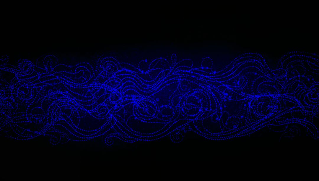 Luminous Blue Particle Ribbon Flowing and Spiraling Across Dark Void