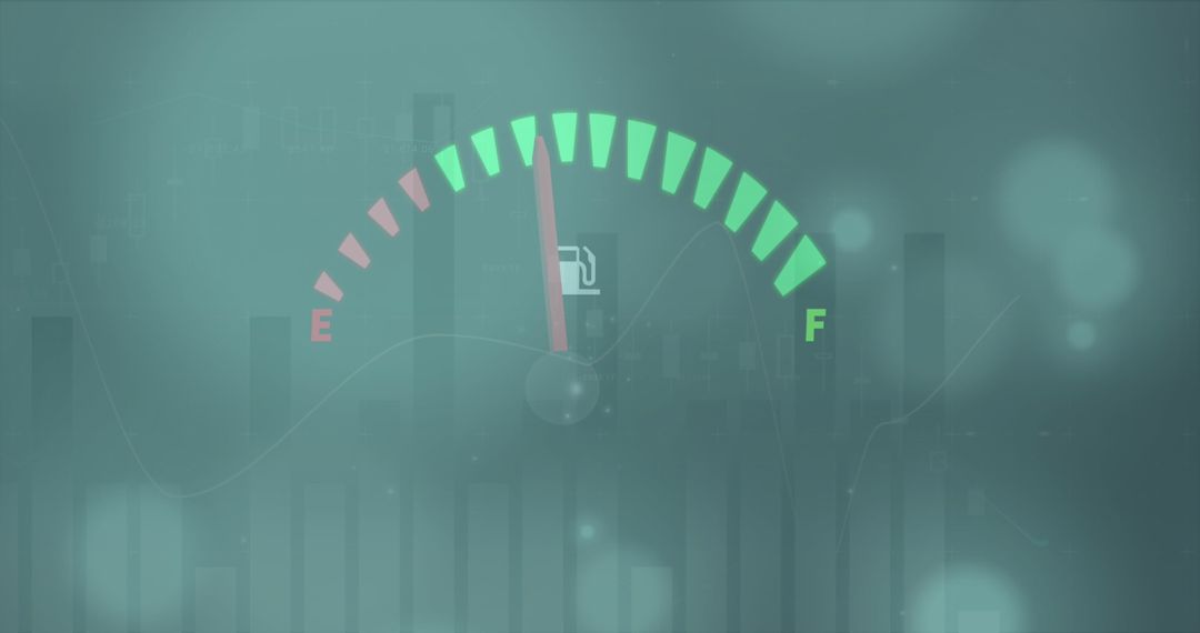 Abstract Fuel Gauge with Data Bars on Blue Background