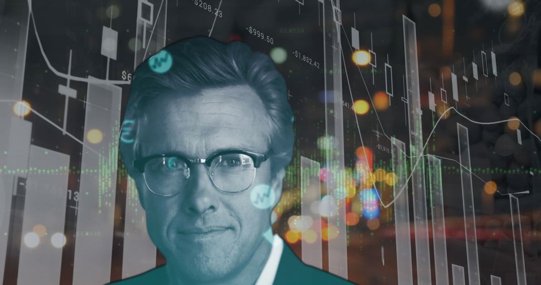 Businessman in Front of Financial Data Analysis Dashboard