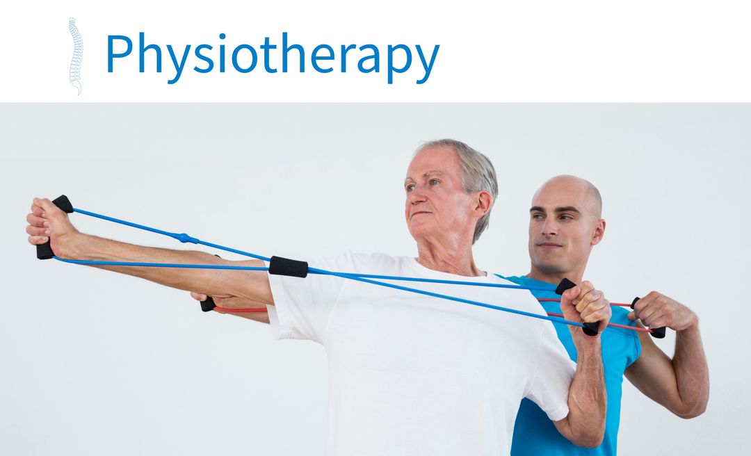 Senior Citizen Rehabilitating with Physiotherapy Resistance Band