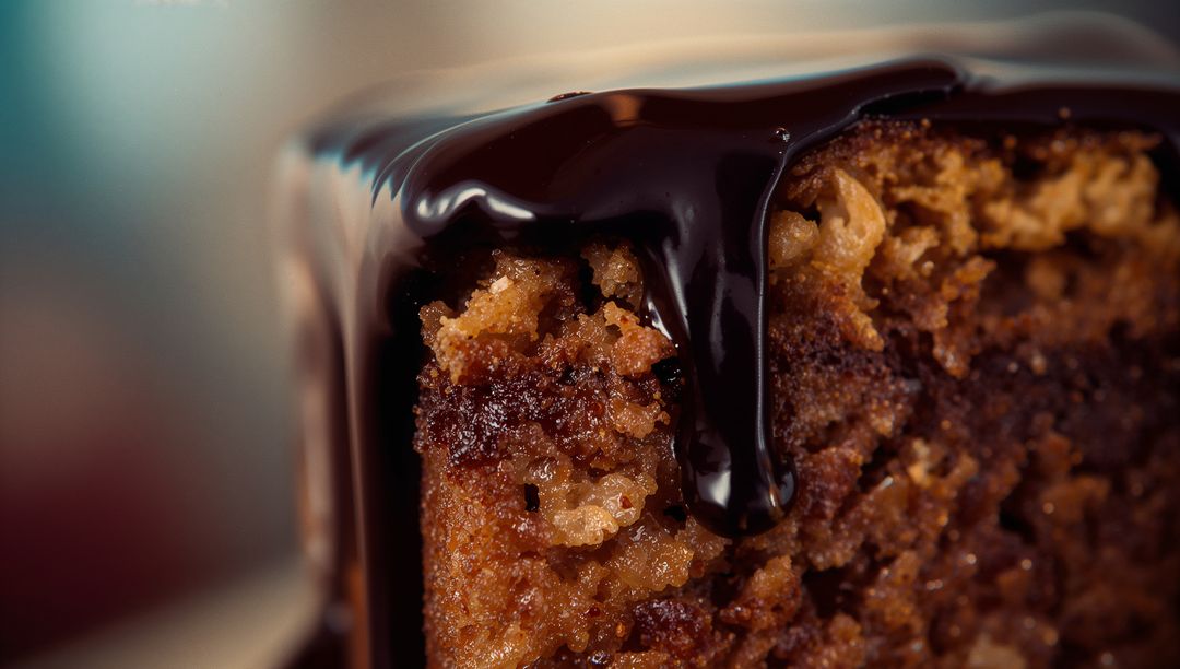 Close-Up of Chocolate Dripping Over Cake Slice with Rich Ganache