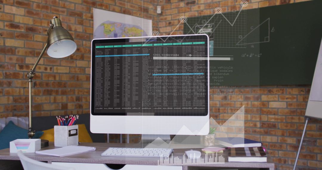 Modern Workspace with Computer Displaying Code for Productivity