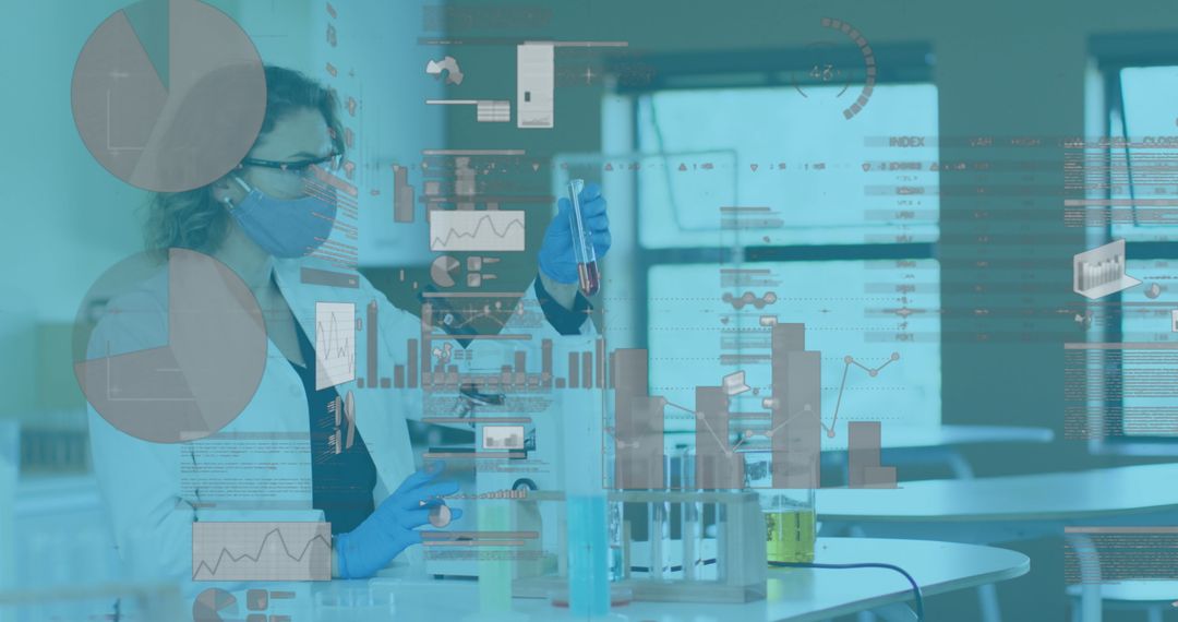 Innovative Scientist Analyzing Data with Virtual Interface