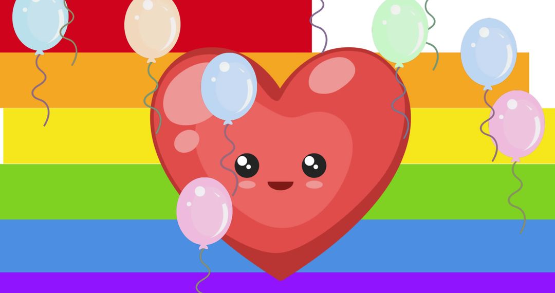 Pride Heart and Balloons Against Vibrant Rainbow