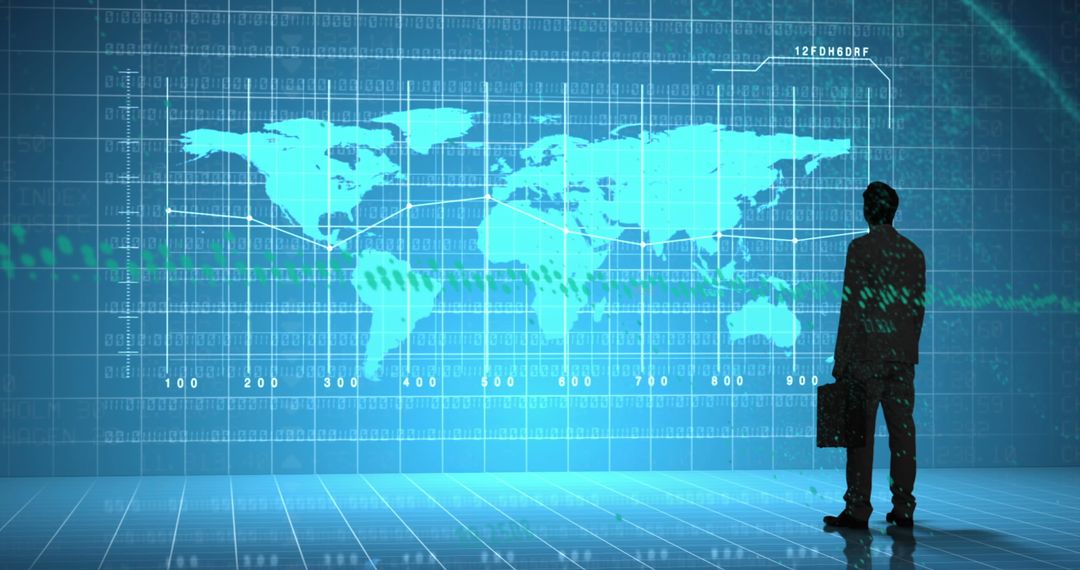 Businessman Analyzing Digital Map of Global Trends