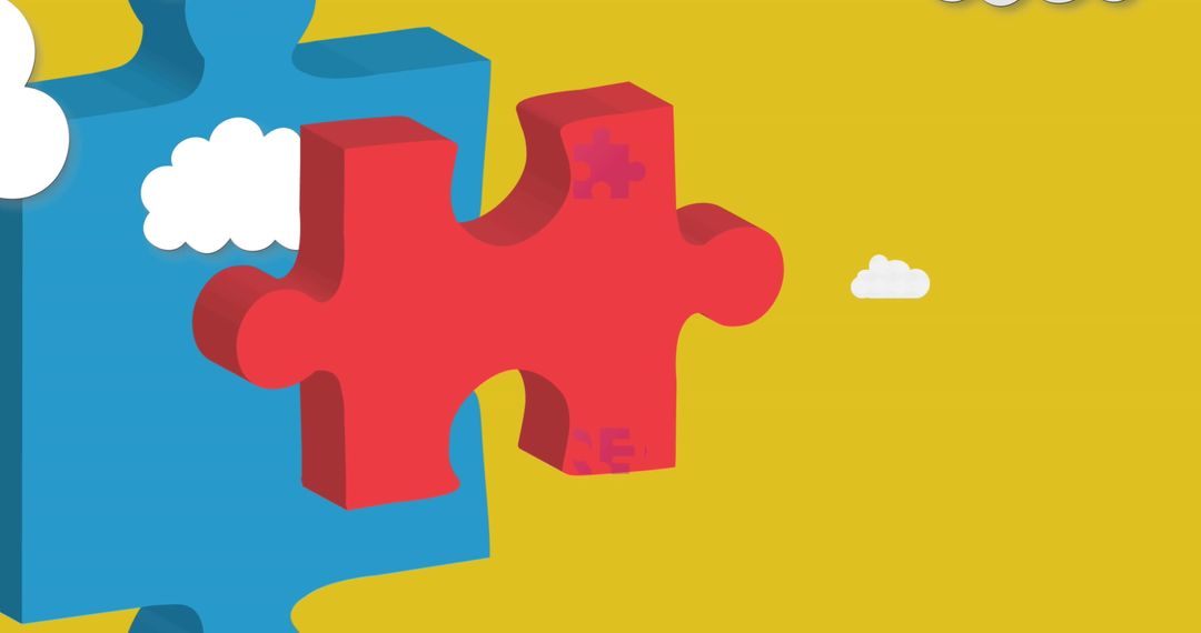 Colorful Jigsaw Pieces Joining with Cloud Elements