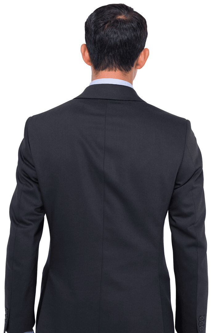 Rear View of Biracial Businessman in Suit on Transparent Background