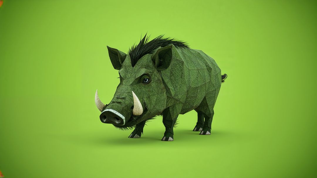 Polygonal green wild boar on vibrant green background