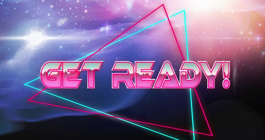 Get Ready Neon Text on Retro Triangles in Stargazing Theme