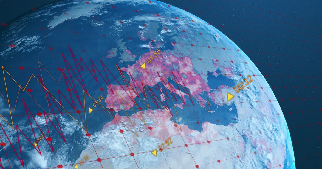 Earth Globe Overlaid with Digital Data Visualization