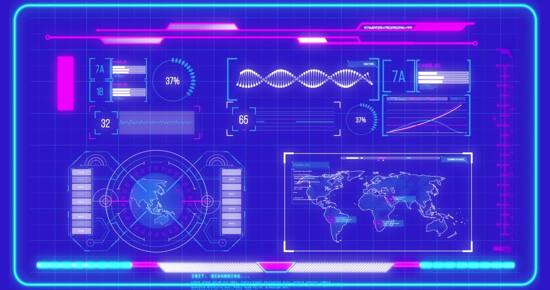Futuristic Digital Interface with Data and Global Map