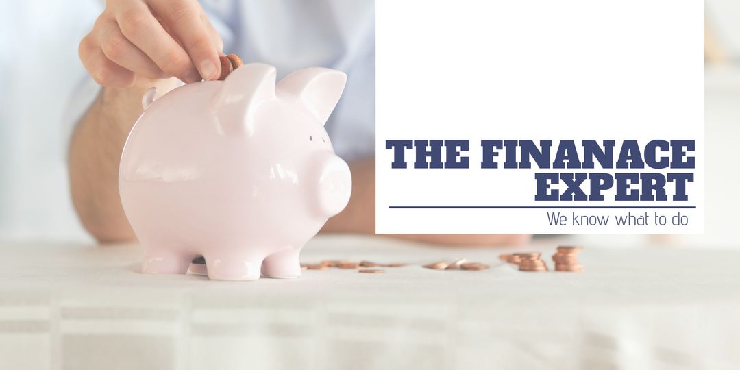 Financial services promotion with piggy bank symbolizing savings