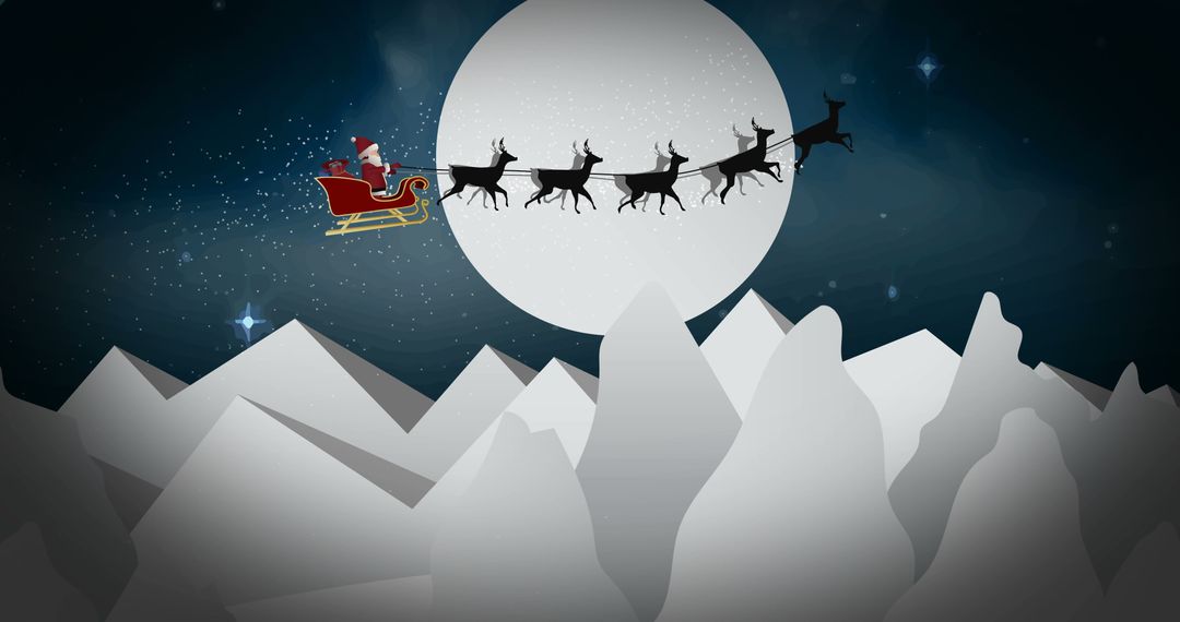 Santa Claus in Sleigh with Reindeer Flying Over Snowy Mountains - Free Images, Stock Photos and Pictures on Pikwizard.com