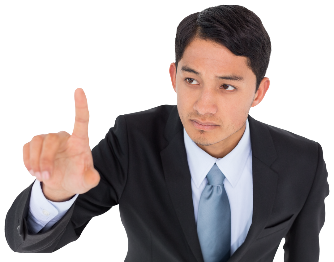 Transparent Businessman Pointing Focused in Suit Black Hair - Download Free Stock Images Pikwizard.com