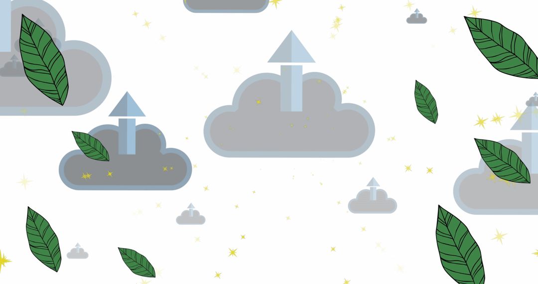 Surreal Clouds with Leaves and Arrow Icons on White Background