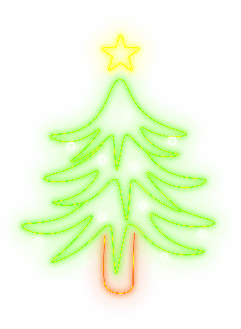 Vibrant Neon Christmas Tree Icon for Transparent Festive Designs
