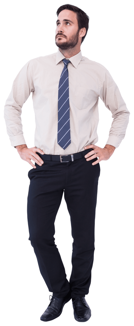 Confident Businessman Standing with Hands on Hips Transparent Background