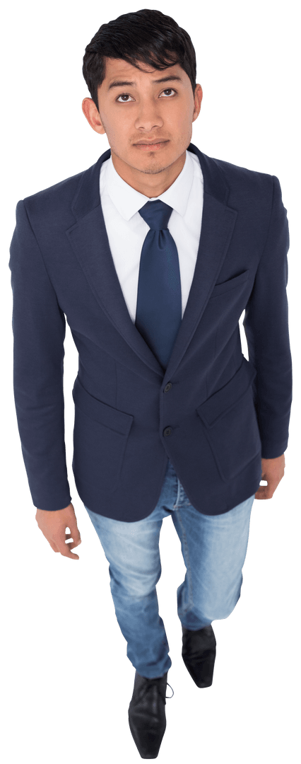 Transparent Standing Businessman Looking Up in Office Attire