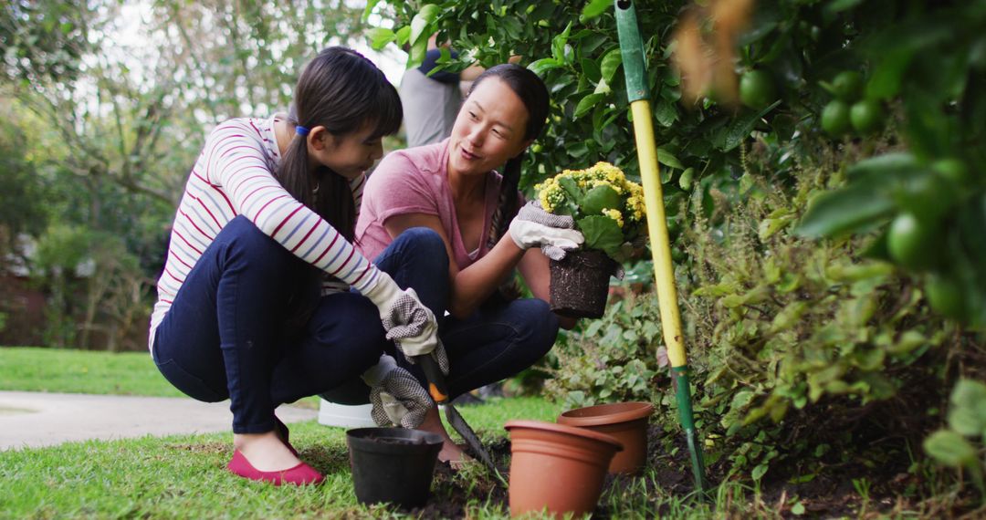 Mother and Daughter Planting Flowers in Garden - Free Images, Stock Photos and Pictures on Pikwizard.com