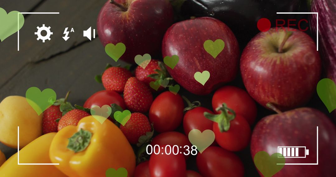 Digital interface with fruits and vegetables emphasizing organic ecology