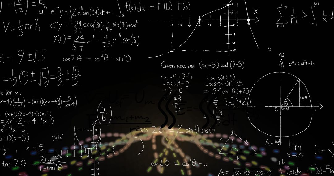 Mathematical Formulas and Light Trails Representing Data Processing