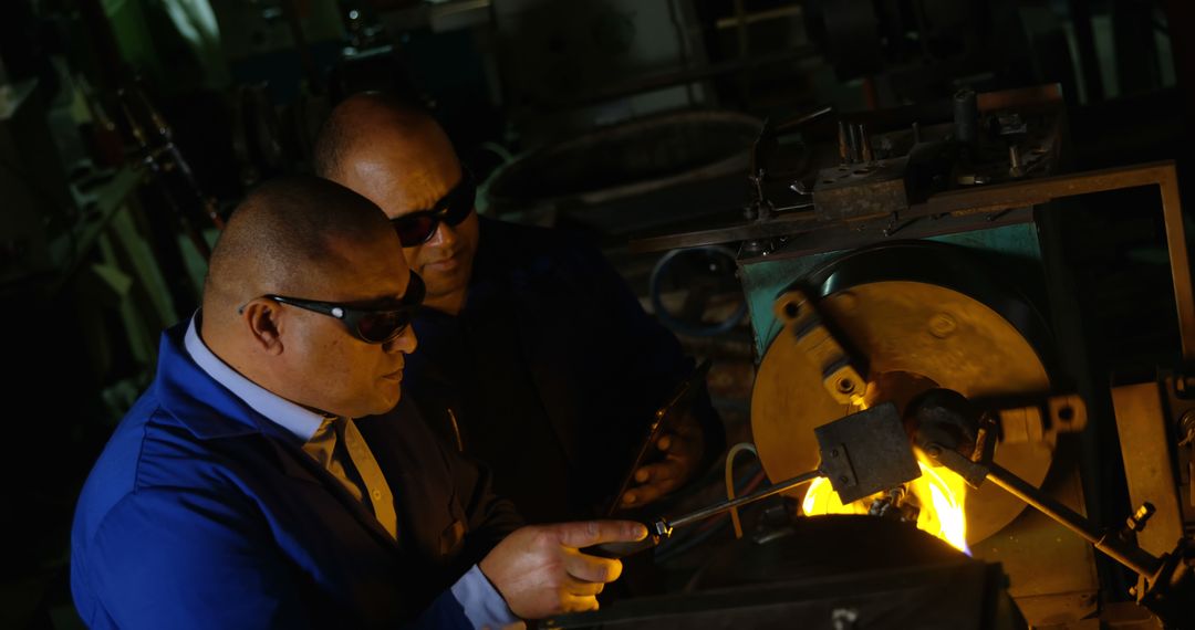 Two Industrial Workers Welding Metal in Factory - Free Images, Stock Photos and Pictures on Pikwizard.com