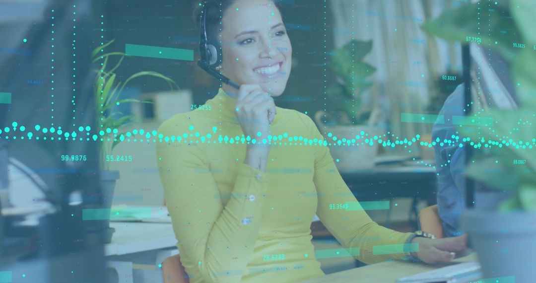 Smiling Businesswoman Analyzing Financial Data at Modern Office